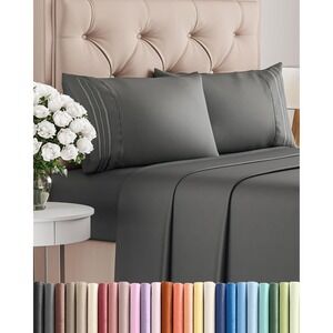 CGK Linens Microfiber 4 Piece Full Sheet Set Charcoal Deep Pockets